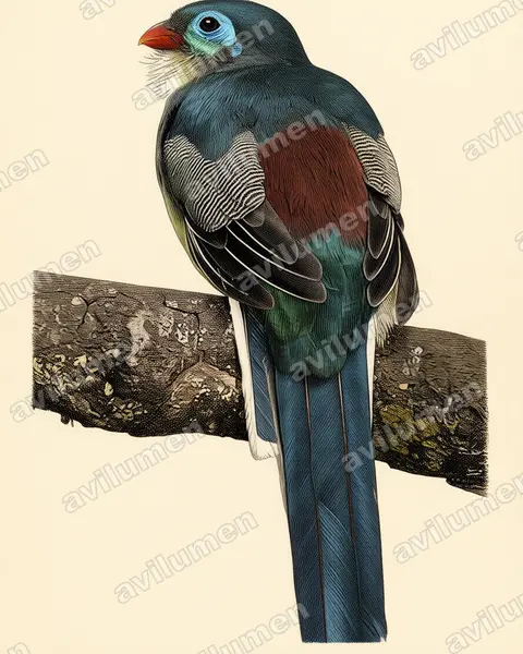Vintage plate illustration: Apalharpactes mackloti (Sumatran Trogon)