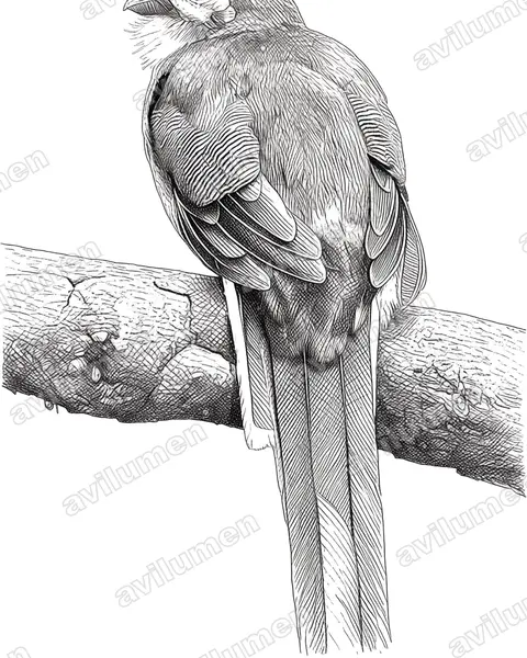 Ink illustration: Apalharpactes mackloti (Sumatran Trogon)