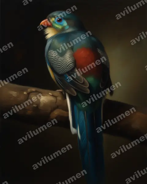 Oil illustration: Apalharpactes mackloti (Sumatran Trogon)