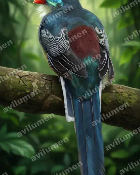 Realistic illustration: Apalharpactes mackloti (Sumatran Trogon)