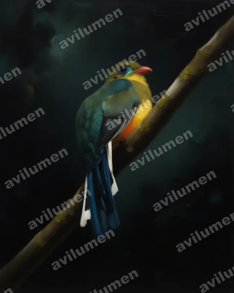 Ilustración en Óleo: Apalharpactes reinwardtii (Trogón de Java)