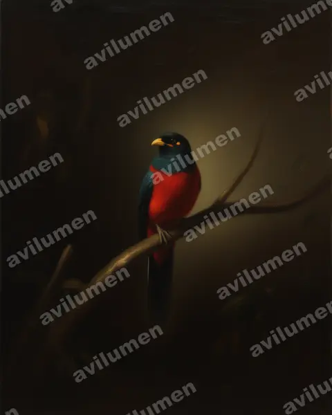 Illustration im Stil Öl: Gelbwangentrogon (Apaloderma aequatoriale)