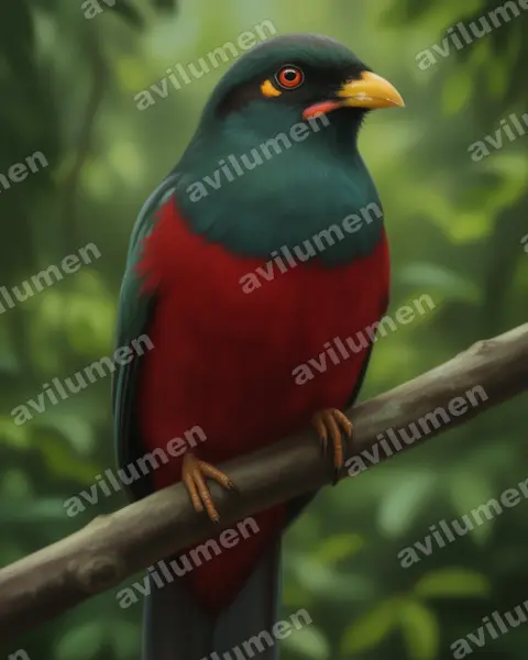 Illustration im Stil Realistisch: Gelbwangentrogon (Apaloderma aequatoriale)