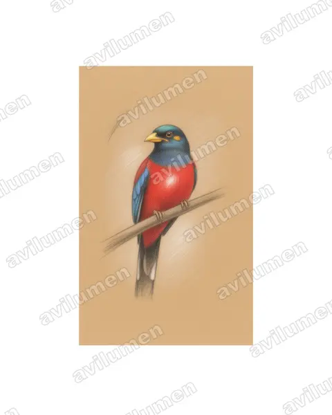 Illustration im Stil Buntstift: Gelbwangentrogon (Apaloderma aequatoriale)