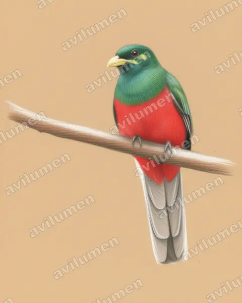 Illustration Crayon de couleur : Apaloderma narina (Trogon narina)
