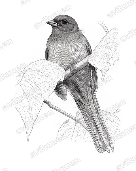 Illustration im Stil Tusche: Bergtrogon (Apaloderma vittatum)