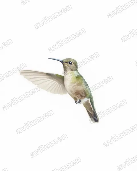 Illustration Aquarelle : Aphantochroa cirrochloris (Colibri vert et gris)