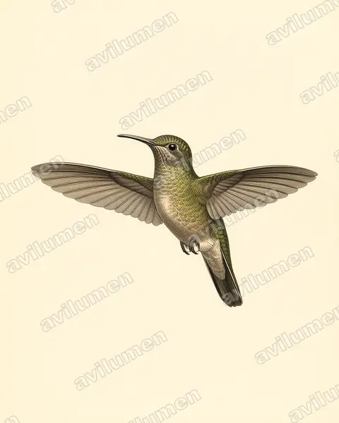 Illustration Planche ancienne : Aphantochroa cirrochloris (Colibri vert et gris)