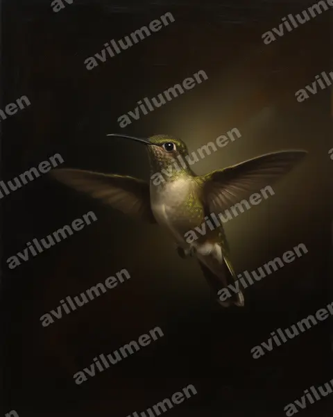 Illustration Huile : Aphantochroa cirrochloris (Colibri vert et gris)