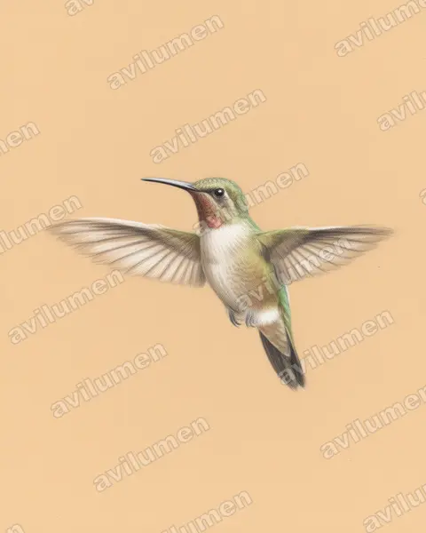 Illustration Crayon de couleur : Aphantochroa cirrochloris (Colibri vert et gris)