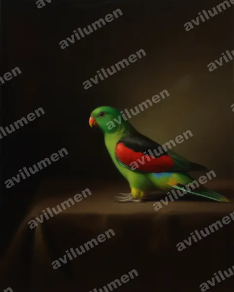 Ilustración en Óleo: Aprosmictus erythropterus (Papagayo alirrojo)