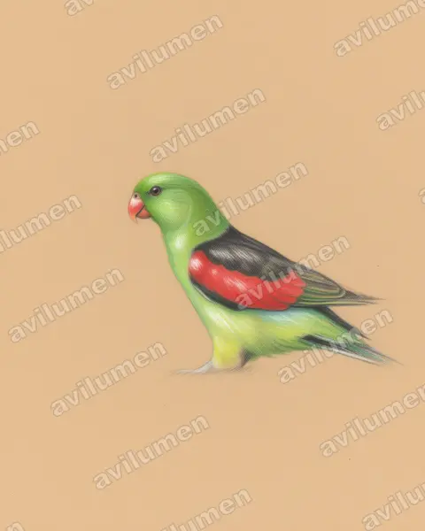 Ilustración en Lápiz de color: Aprosmictus erythropterus (Papagayo alirrojo)