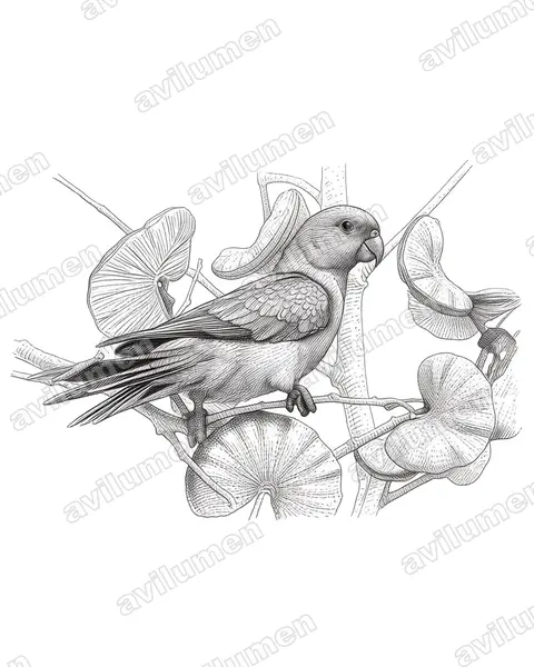 Illustration Encre : Aprosmictus jonquillaceus (Perruche jonquille)