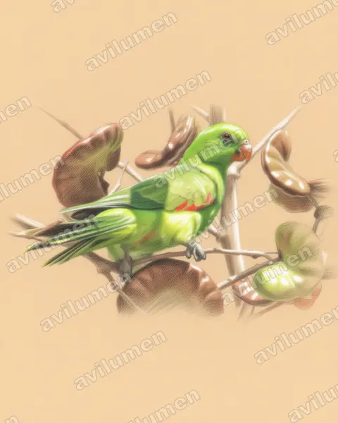 Illustration Crayon de couleur : Aprosmictus jonquillaceus (Perruche jonquille)