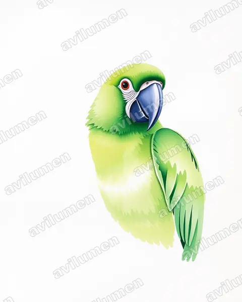 Watercolor illustration: Ara ambiguus (Great Green Macaw)