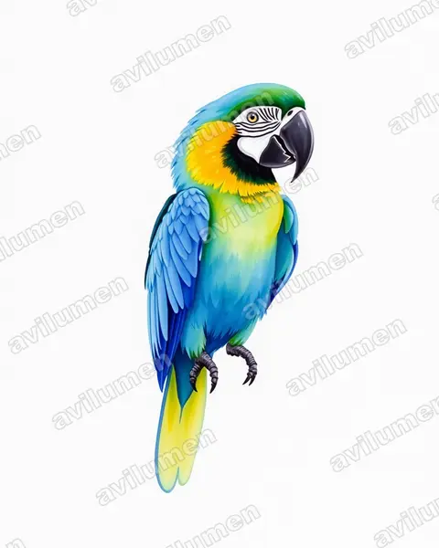 Ilustración en Acuarela: Ara ararauna (Guacamayo azul y amarillo)