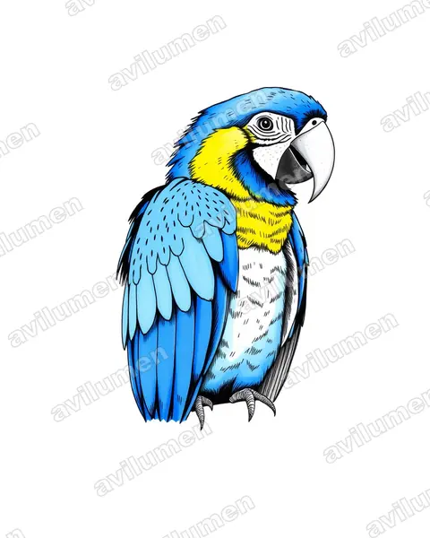 Ilustración en Tinta: Ara ararauna (Guacamayo azul y amarillo)