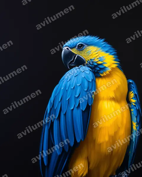 Ilustración en Óleo: Ara ararauna (Guacamayo azul y amarillo)
