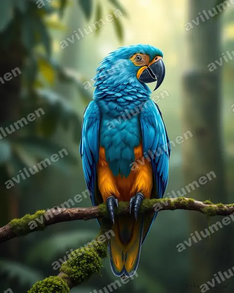 Ilustración en Realista: Ara ararauna (Guacamayo azul y amarillo)