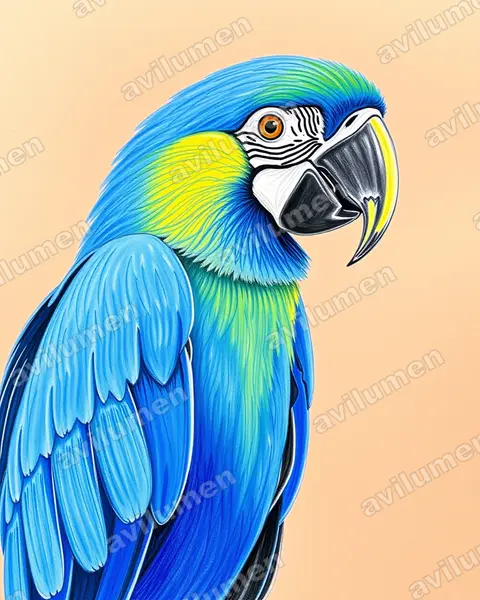 Ilustración en Lápiz de color: Ara ararauna (Guacamayo azul y amarillo)