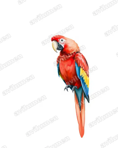 Ilustración en Acuarela: Ara erythrocephala (Guacamayo jamaicano verdiamarillo)