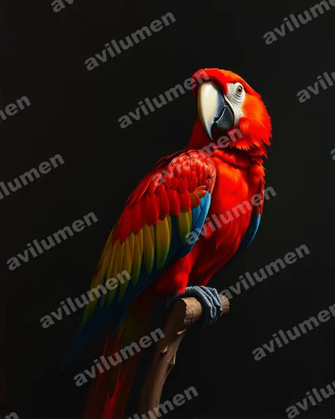 Ilustración en Óleo: Ara erythrocephala (Guacamayo jamaicano verdiamarillo)