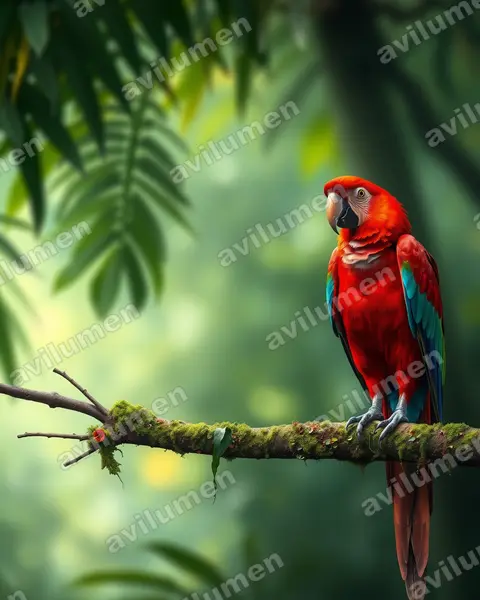 Ilustración en Realista: Ara erythrocephala (Guacamayo jamaicano verdiamarillo)
