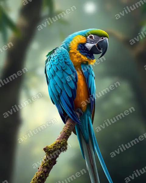 Realistic illustration: Ara glaucogularis (Blue-throated Macaw)
