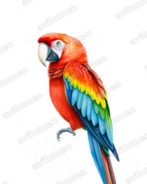 Illustration Aquarelle : Ara gossei (Jamaican Red Macaw)