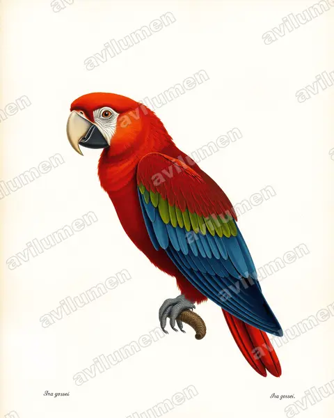 Illustration Planche ancienne : Ara gossei (Jamaican Red Macaw)