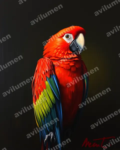 Illustration Huile : Ara gossei (Jamaican Red Macaw)