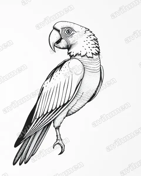 小安地列斯金剛鸚鵡（Ara guadeloupensis）的钢笔墨线插画