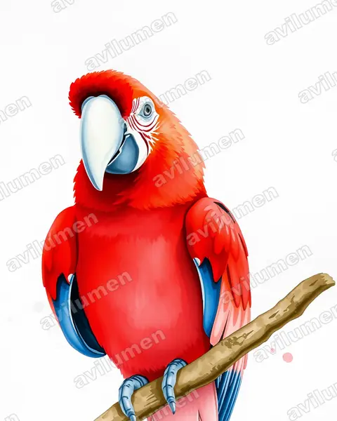 Ilustración en Acuarela: Ara macao (Guacamayo rojo)