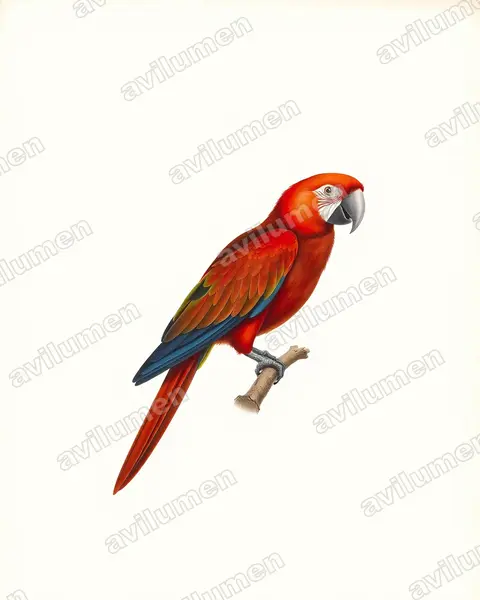 Ilustración en Lámina antigua: Ara macao (Guacamayo rojo)