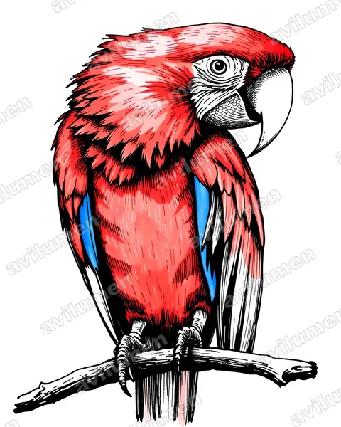 Ilustración en Tinta: Ara macao (Guacamayo rojo)