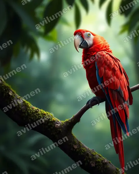 Ilustración en Realista: Ara macao (Guacamayo rojo)
