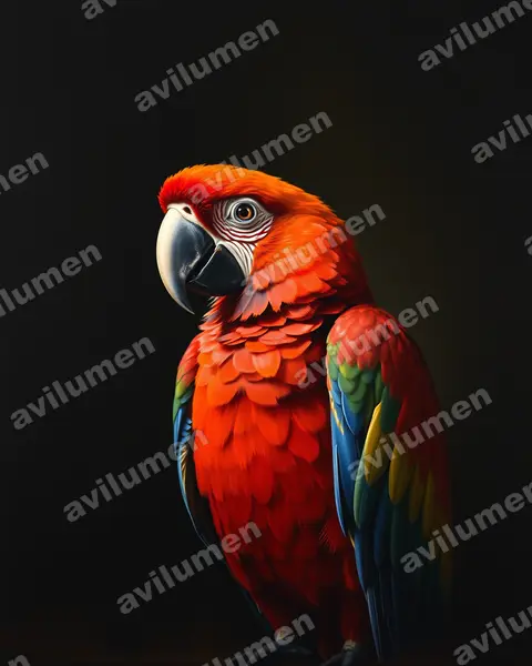Illustration Huile : Ara martinica (Martinique Macaw)