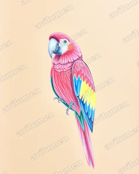 Illustration Crayon de couleur : Ara martinica (Martinique Macaw)