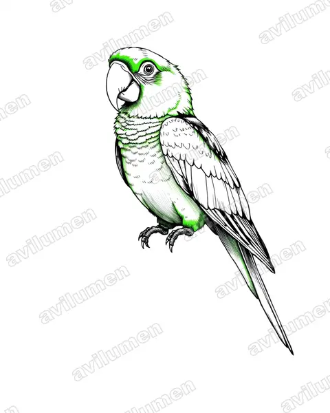 Illustration im Stil Tusche: Kleiner Soldatenara (Ara militaris)