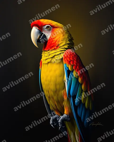 红额金刚鹦鹉（Ara rubrogenys）的油画插画