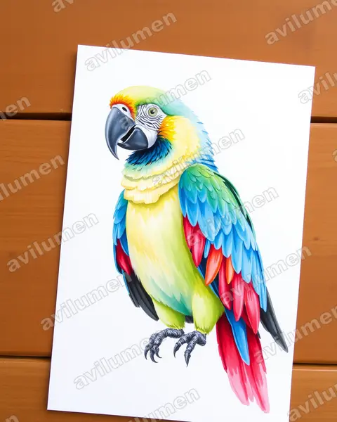 Ilustración en Acuarela: Ara tricolor (Guacamayo cubano)