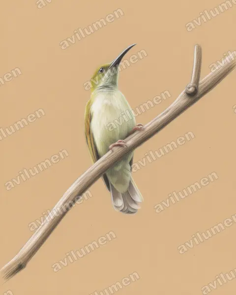 Ilustración en Lápiz de color: Arachnothera affinis (Arañero pechiestriado)