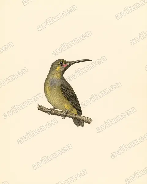 Yellow-eared Spiderhunter（Arachnothera chrysogenys）的古典图版插画