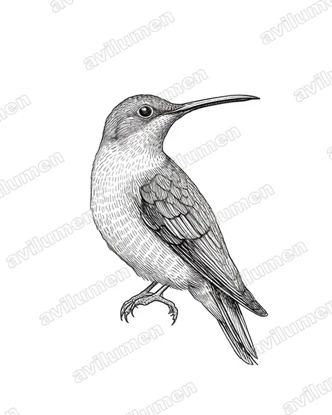 Yellow-eared Spiderhunter（Arachnothera chrysogenys）的钢笔墨线插画