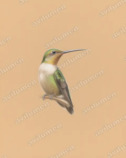 Yellow-eared Spiderhunter（Arachnothera chrysogenys）的彩色铅笔插画