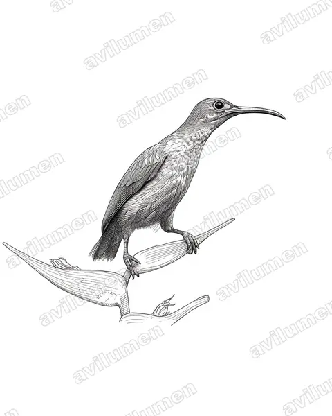 Illustration Encre : Arachnothera clarae (Arachnothère à face nue)