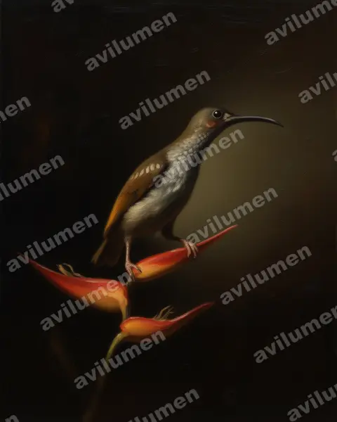 Illustration Huile : Arachnothera clarae (Arachnothère à face nue)