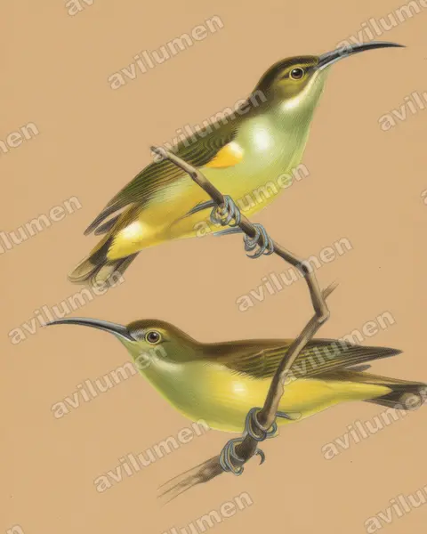 Colored pencil illustration: Arachnothera crassirostris (Thick-billed Spiderhunter)