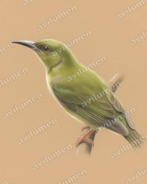 Illustration im Stil Buntstift: Bornean Spiderhunter (Arachnothera everetti)