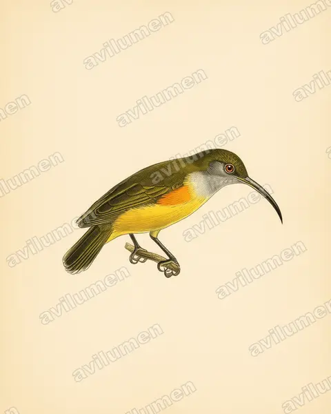Vintage plate illustration: Arachnothera flammifera (Orange-tufted Spiderhunter)